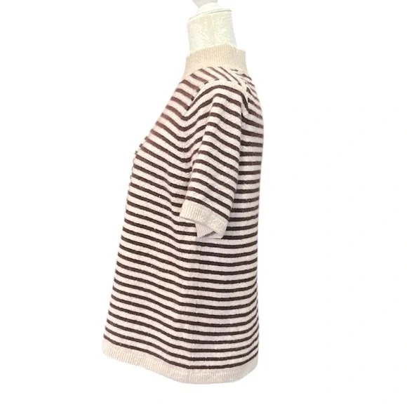 LOFT Mock Neck Short Sleeve Wool White Striped Pullover Sweater Women's Medium - Picture 11 of 13